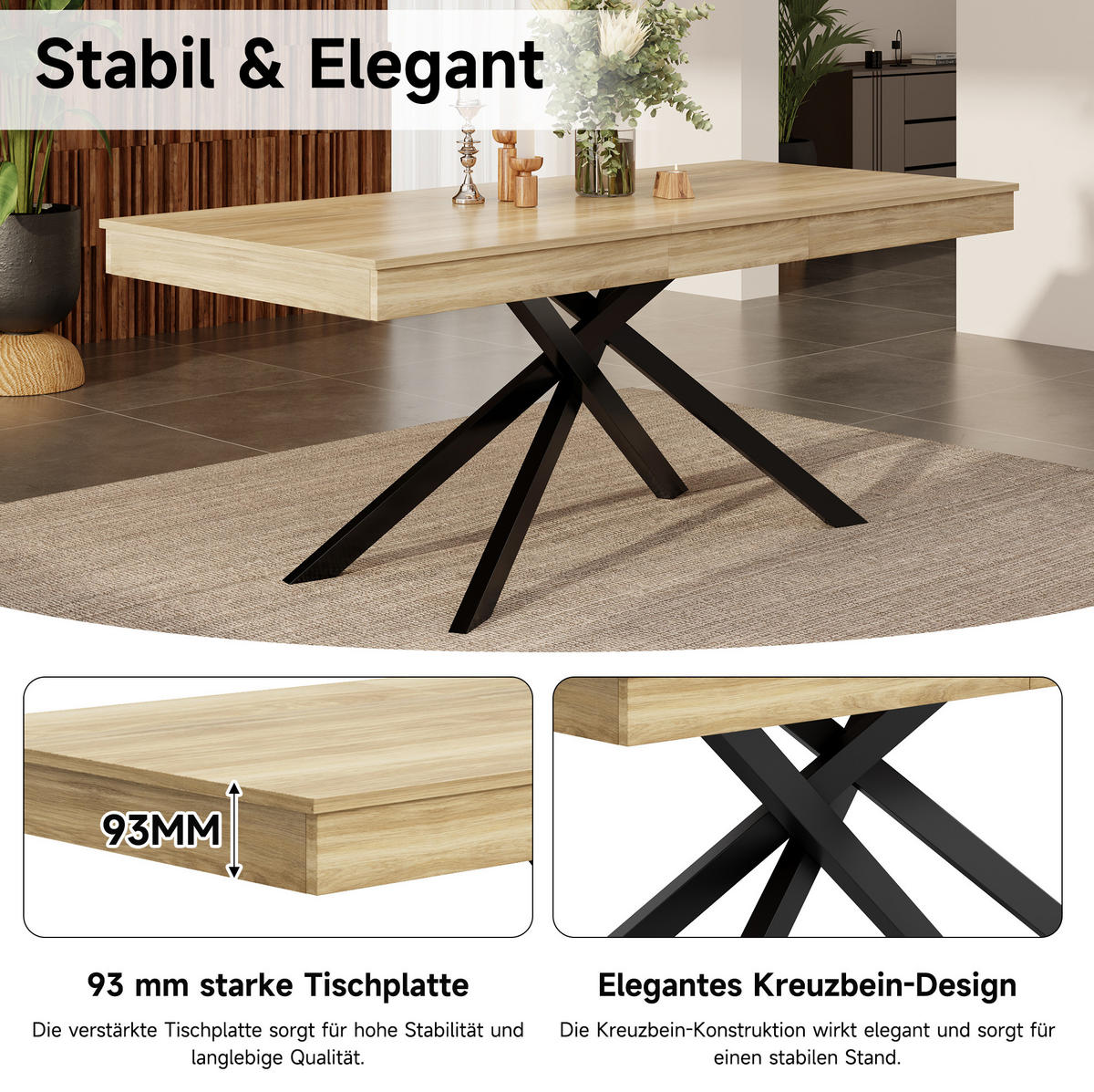 JEDÁLENSKÝ stôl 140/180/80 cm dubová farba, rozkladací, MDF - farba duba, kompozitné drevo (180/80/76cm) - BEAOK