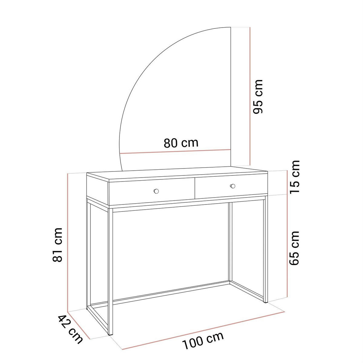 SCHMINKTISCH QUINNIE KASCHMIR mit LED-Spiegel Chrom links PUSH OPEN - Kaschmir/Goldfarben, Holzwerkstoff (100/175/42cm) - Lookway