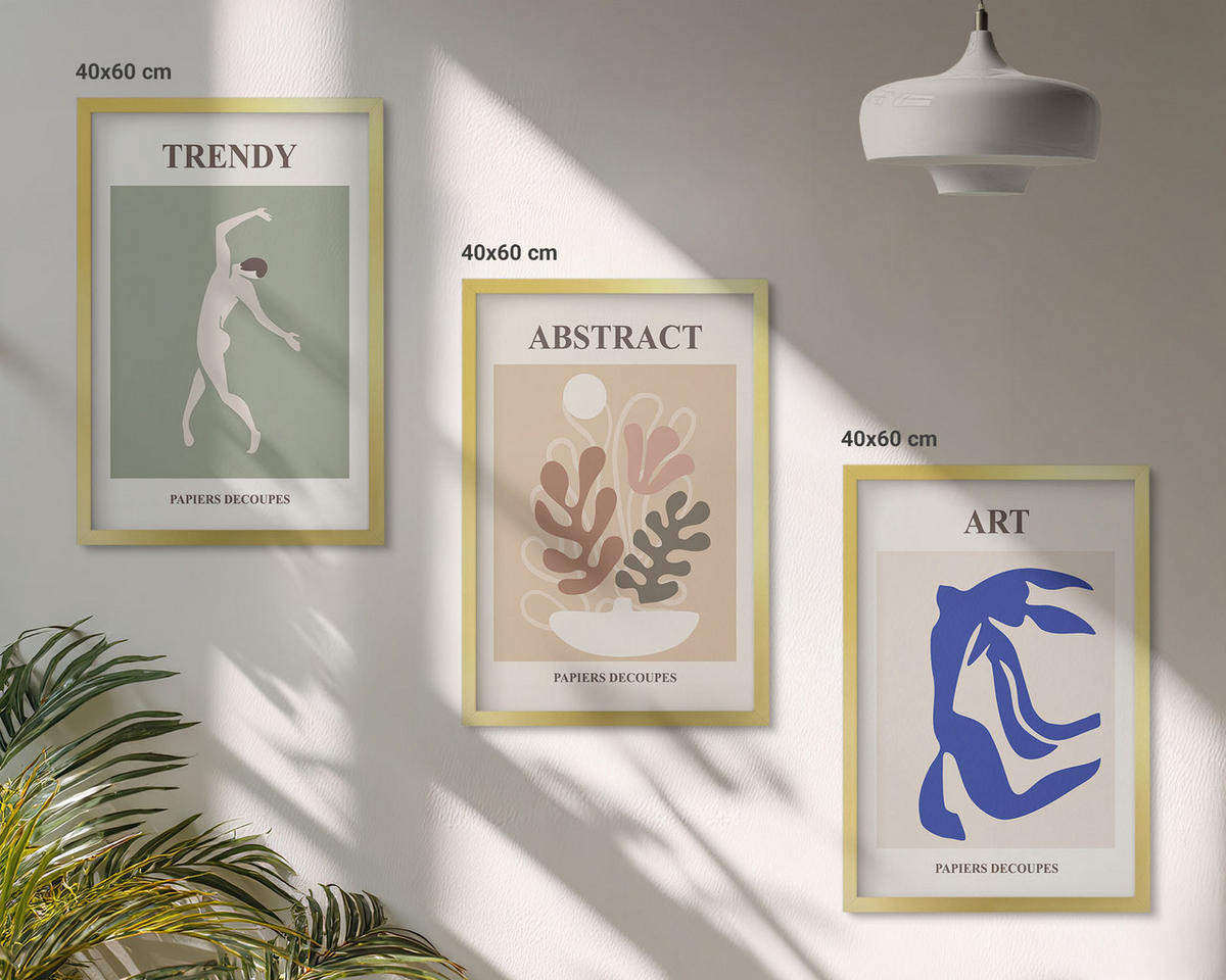 BILDER SET 3er Set - 40x60 cm Goldrahmen - Matisses stilvolle Pflanzenfiguren - Goldfarben, Kunststoff (40/60cm) - TULUP