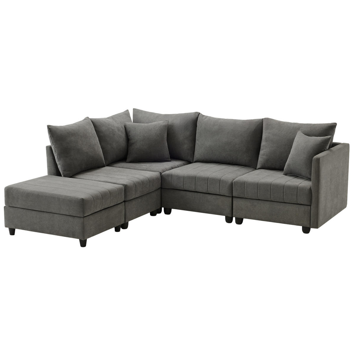 ECKSOFA 220/194/85 cm grau aus Baumwoll-Leinenstoff mit beweglichem Hocker - Grau, Textil (194/220cm) - OKWISH