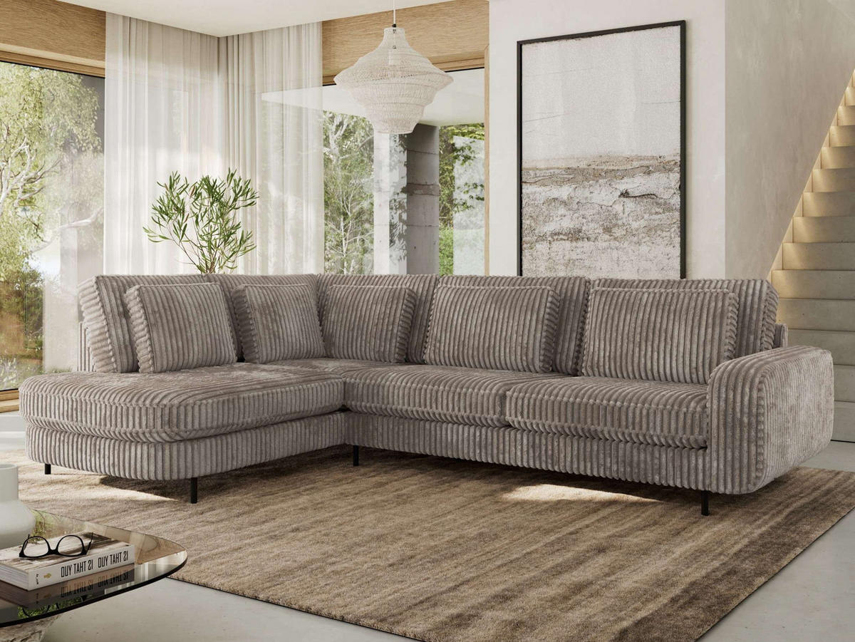 ROHOVÁ SEDAČKA CALENO L - Světle hnědá Manšestr - Pravá Strana - černá/světle hnědá, kov/textil (317/225cm) - MKS