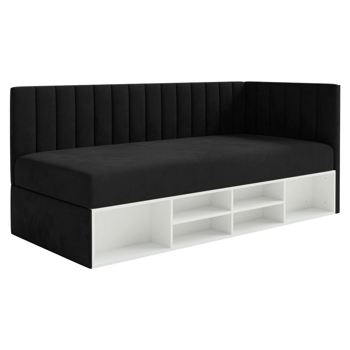JUGENDBETT Ventrio Schwarz Easy-Clean-Samtbezug 90x200 cm - Schwarz, Holz/Textil (90/200cm) - Selsey