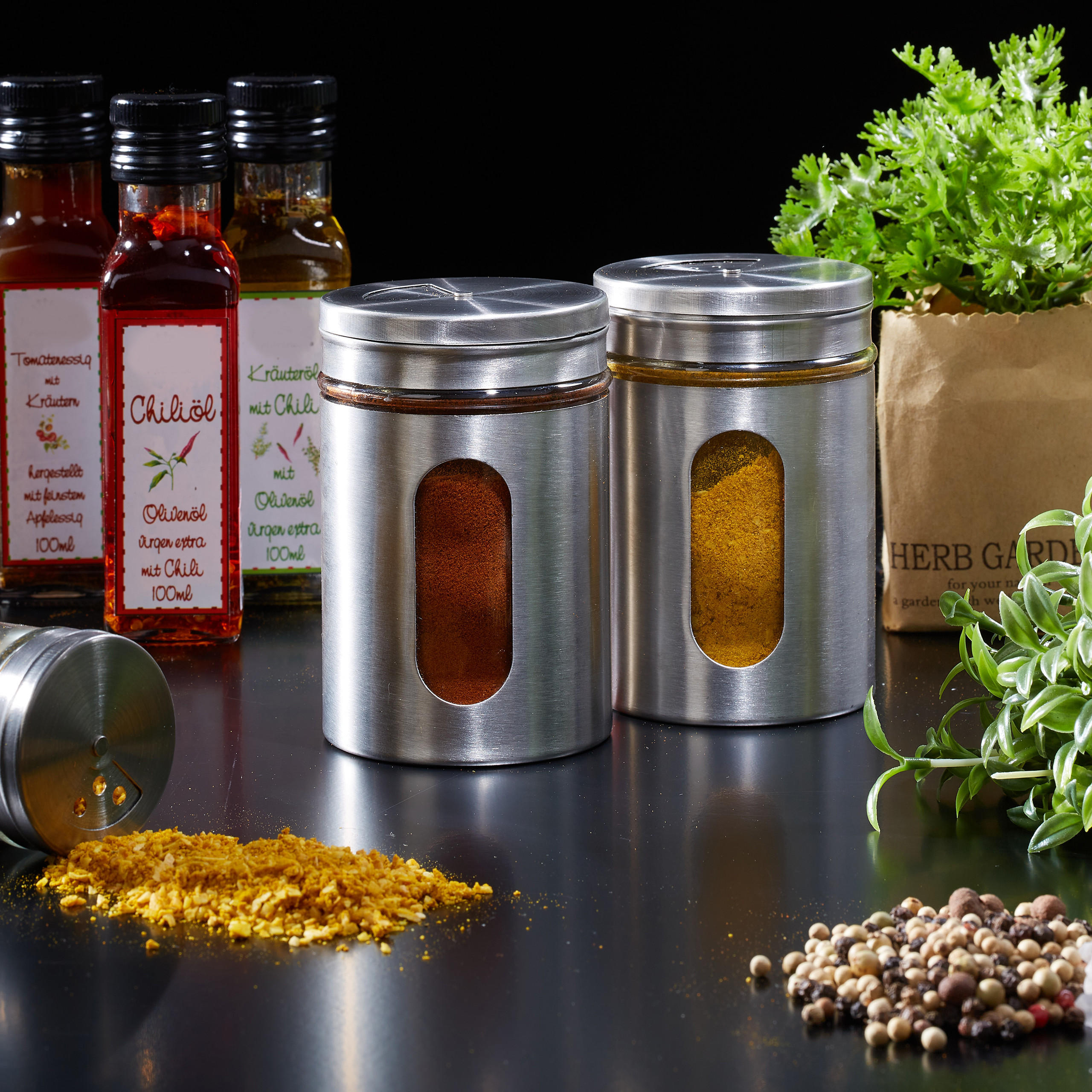 6XGEWÜRZSTREUER - Silberfarben, Glas/Metall (7/11/7cm) - Relaxdays