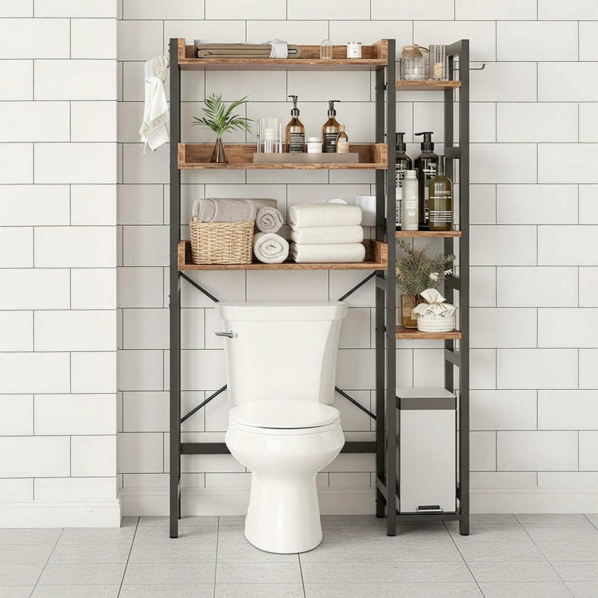 TOILETTENREGAL - Schwarz, Holzwerkstoff/Metall (80/161/24cm) - Relaxdays
