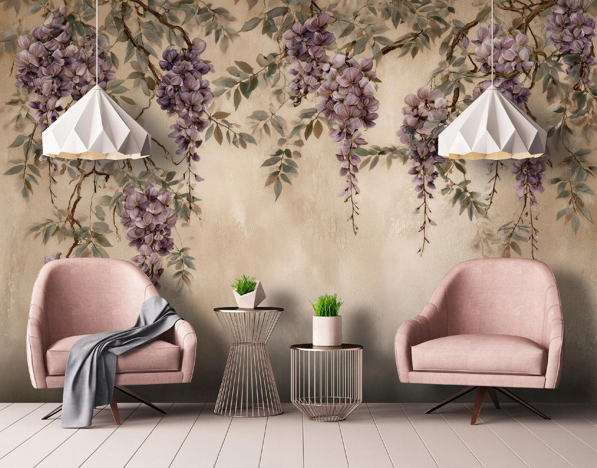 FOTOTAPETE Blumen Hängend Beige 350x250 cm - Multicolor, Papier (350/250cm) - Wallarena