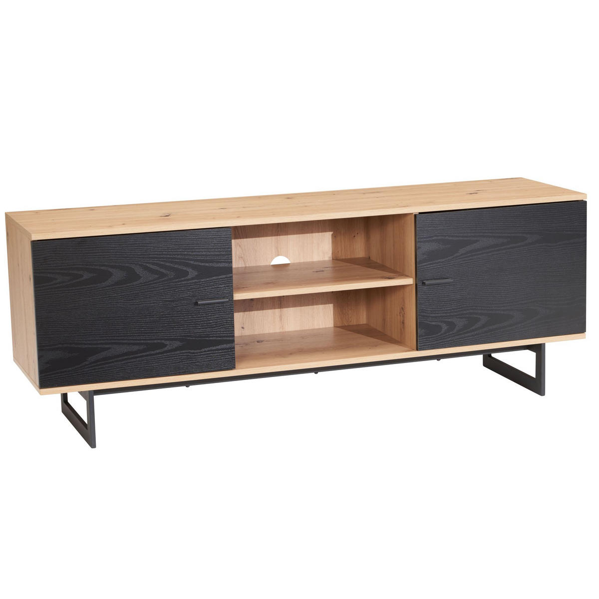 TV-LOWBOARD mit Eiche-Dekor und 2 Türen, modern, Braun-Schwarz 150x40x55 cm - Schieferfarben/Schwarz, Holzwerkstoff/Metall (150/55/40cm) - KADIMA DESIGN