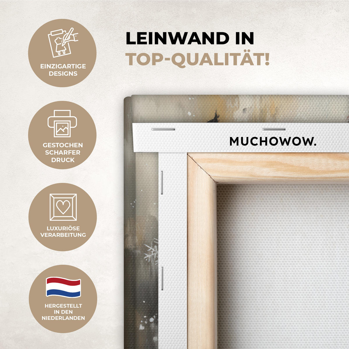 LEINWANDBILD Schneemann - Winter - Schnee - Beige 30x20 cm - Weiß, Textil (30/20cm) - MuchoWow