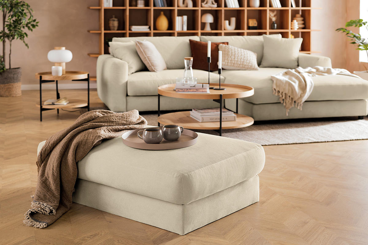 POLSTERHOCKER - Beige/Schwarz, Textil (107/41/77cm) - home24