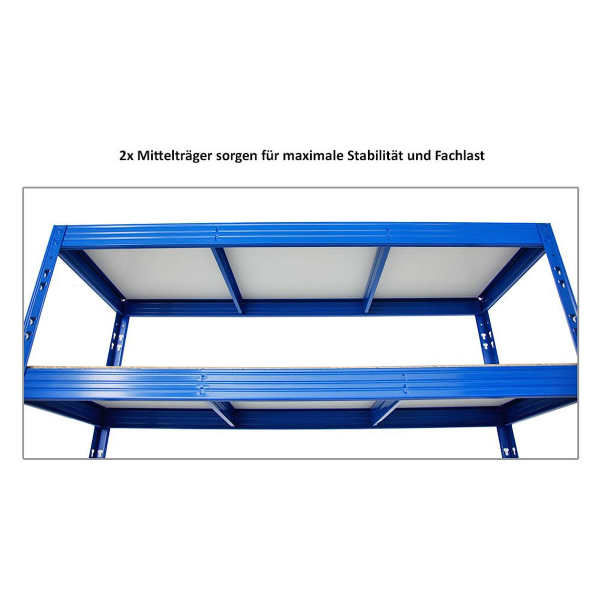 SCHWERLASTREGAL Rhino 180x160x60 cm 4 Melamin-Ebenen 16mm Fachlast 500 kg Blau - Blau/Weiß, Metall (160/180/60cm) - PROREGAL