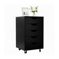 ROLLCONTAINER Schwarz 5 Schubladen auf Rollen - Schwarz, Holzwerkstoff/Kunststoff (40/66.5/40cm) - Relaxdays