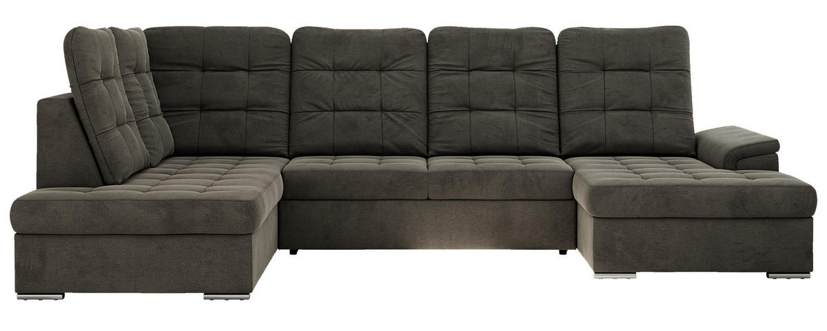 WOHNLANDSCHAFT MADRITO U - Dunkelgrau Velorus - Links - Dunkelgrau/Silberfarben, Textil/Metall (204/89/323cm) - MKS