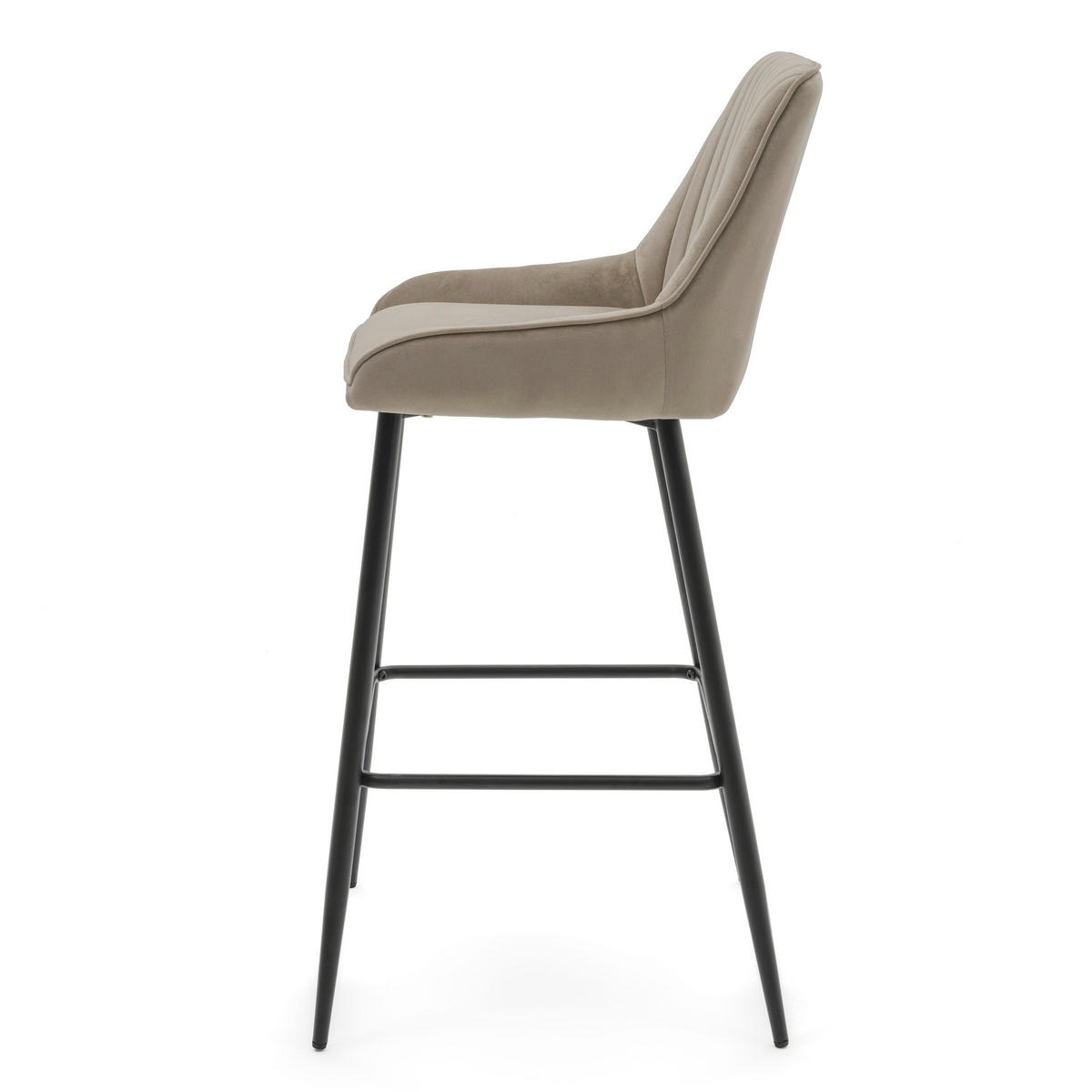 BARHOCKER PASSO gepolstert mit Steppung - dunkelbeige - Samt Velours - Beige/Schwarz, Metall (50/95/55cm) - NEW HOME