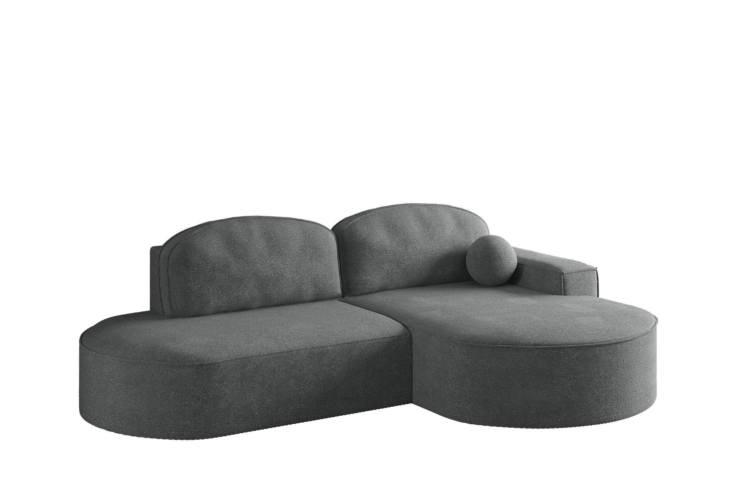 ECKSOFA mit Schlaffunktion und Bettkasten Modena Runden stoff Arena Anthrazit Rechts - Anthrazit, Holz (278/179cm) - Kaiser Möbel