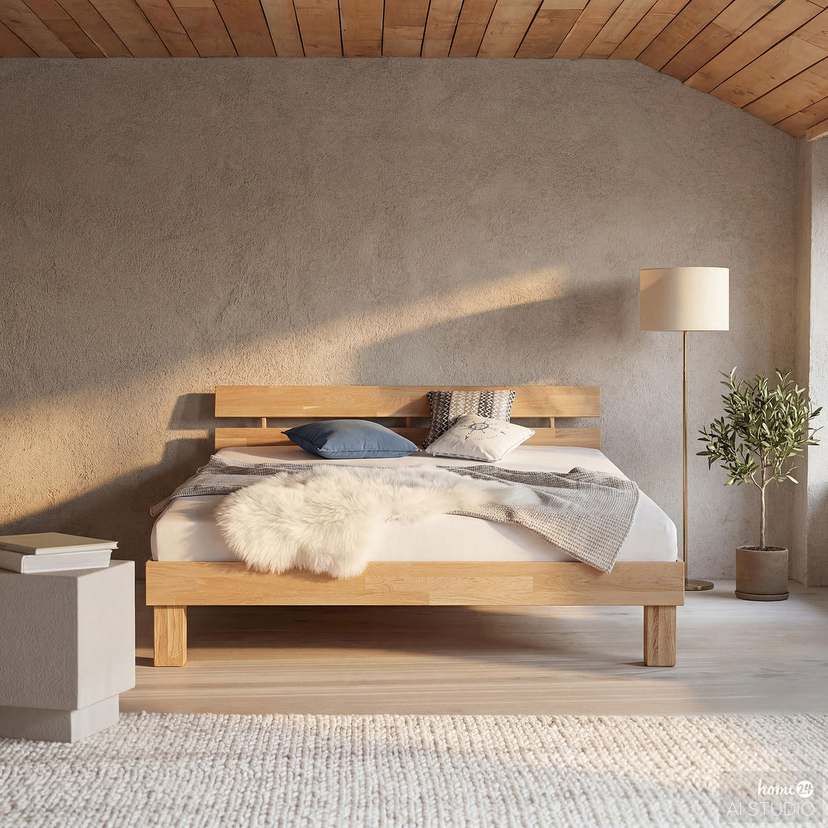 BETT - Massivholz - Eiche Bianco, Holz (140/200cm) - home24