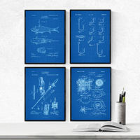 POSTER Set mit 4 Blau FISCHT Patent A4 Rahmenlos - Klar, Papier (29.7/3cm) - Nacnic