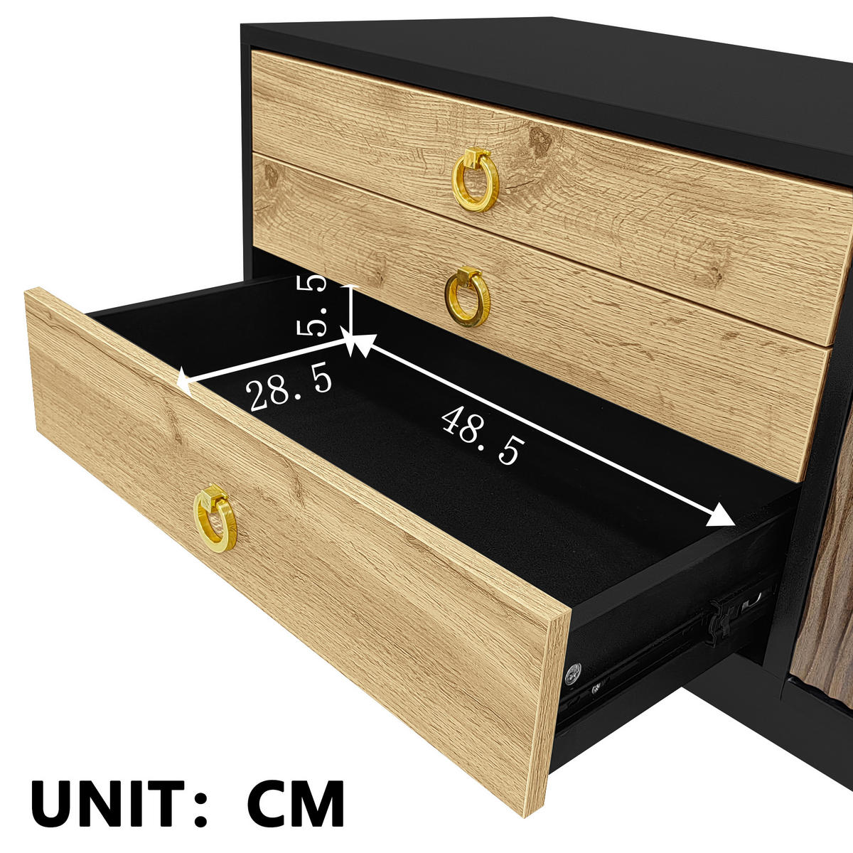 TV-SCHRANK Lowboard Wellenmuster 3 Schubladen - Naturfarben, Holz (180/50/38cm) - Fortuna Lai