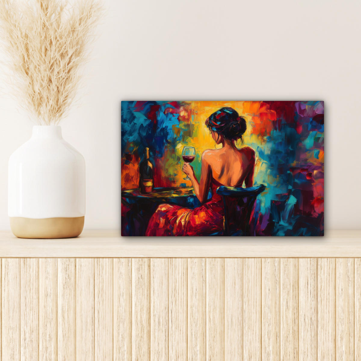 LEINWANDBILD Wein - Frau - Stimmungsvoll - Farbenfroh 30x20 cm - Bordeaux, Textil (30/20cm) - MuchoWow