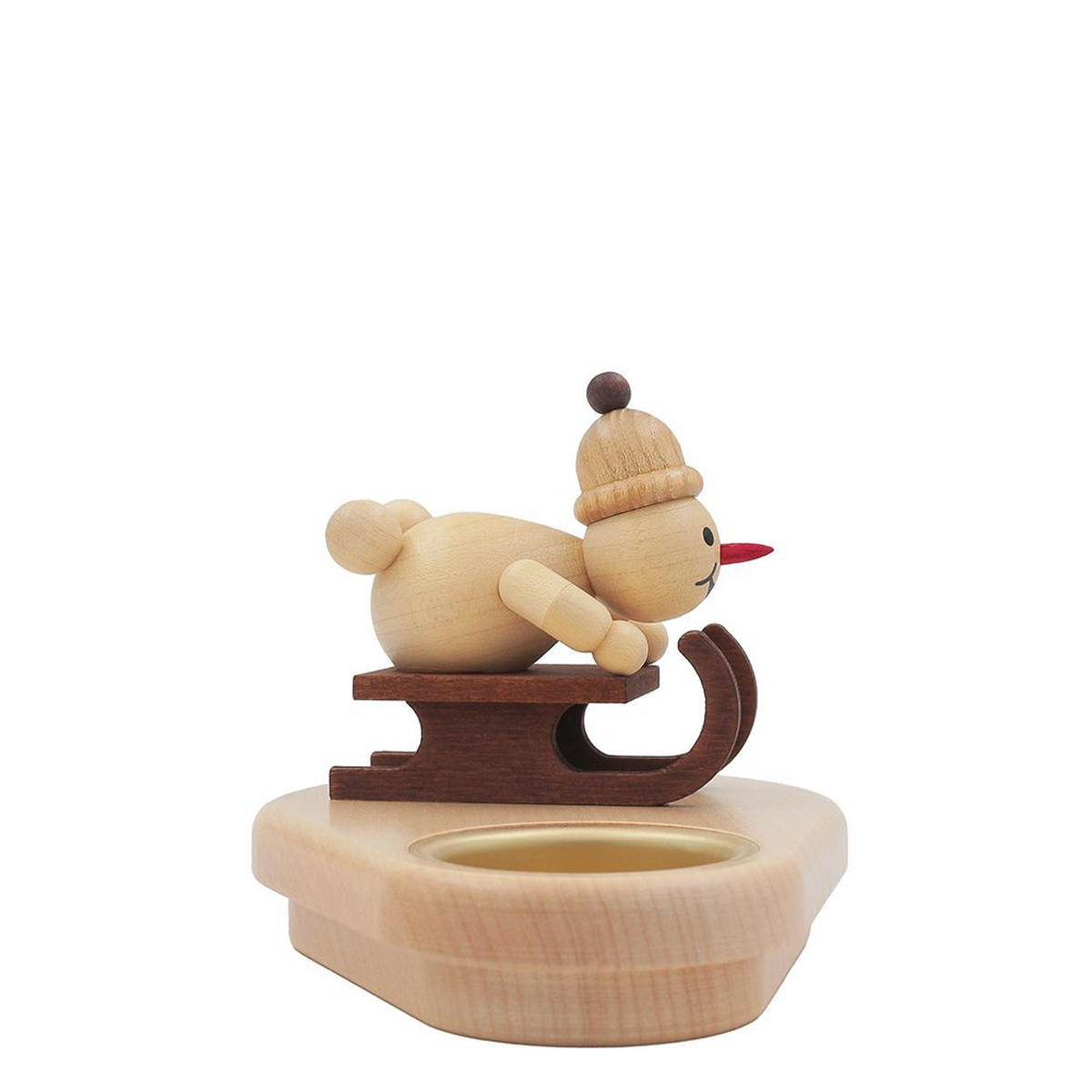 HOLZFIGUR Schneemann Rennschlittenfahrer mit Teelicht 13/10 cm - Multicolor, Holz (13/13/0.1cm)