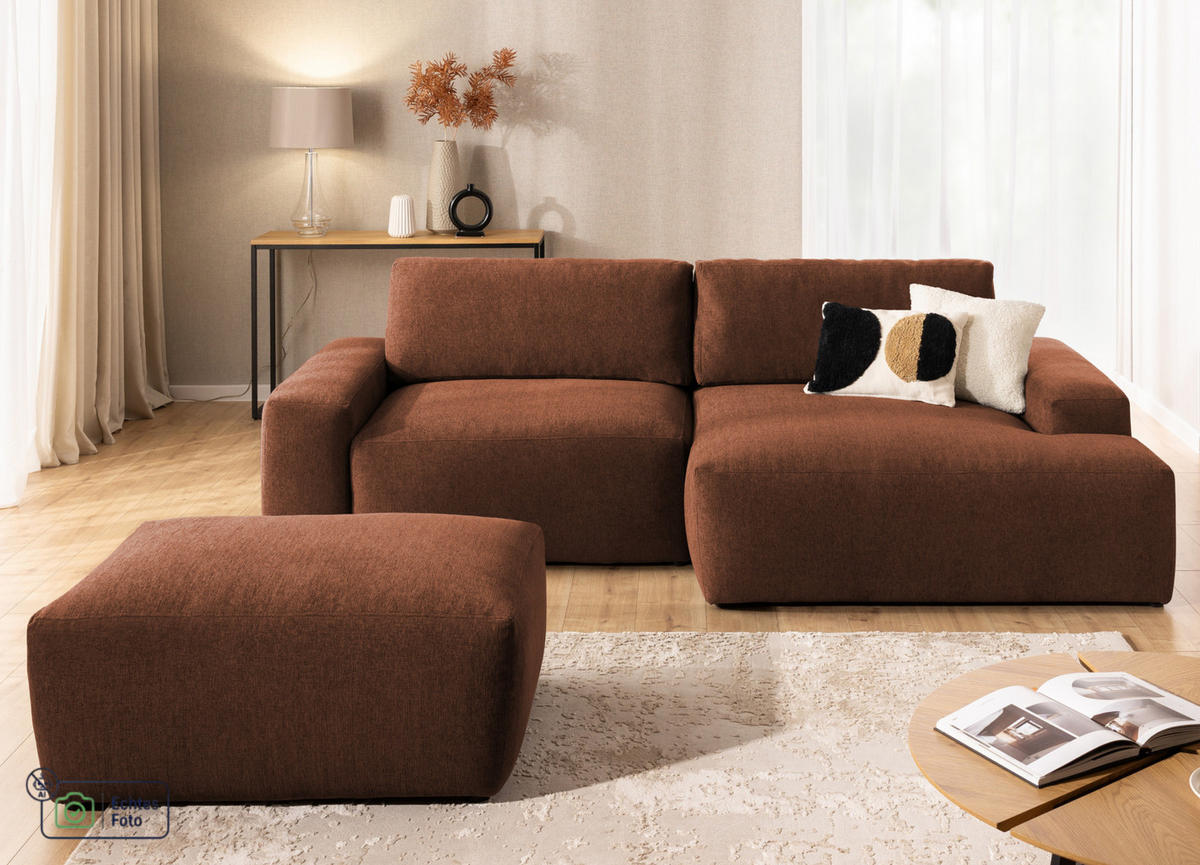 ECKSOFA inkl. Hocker Lennon aus Braun Strukturstoff mit Schlaffunktion und Bettkasten - Schwarz/Braun, Holz/Kunststoff (264/137cm) - S-Style
