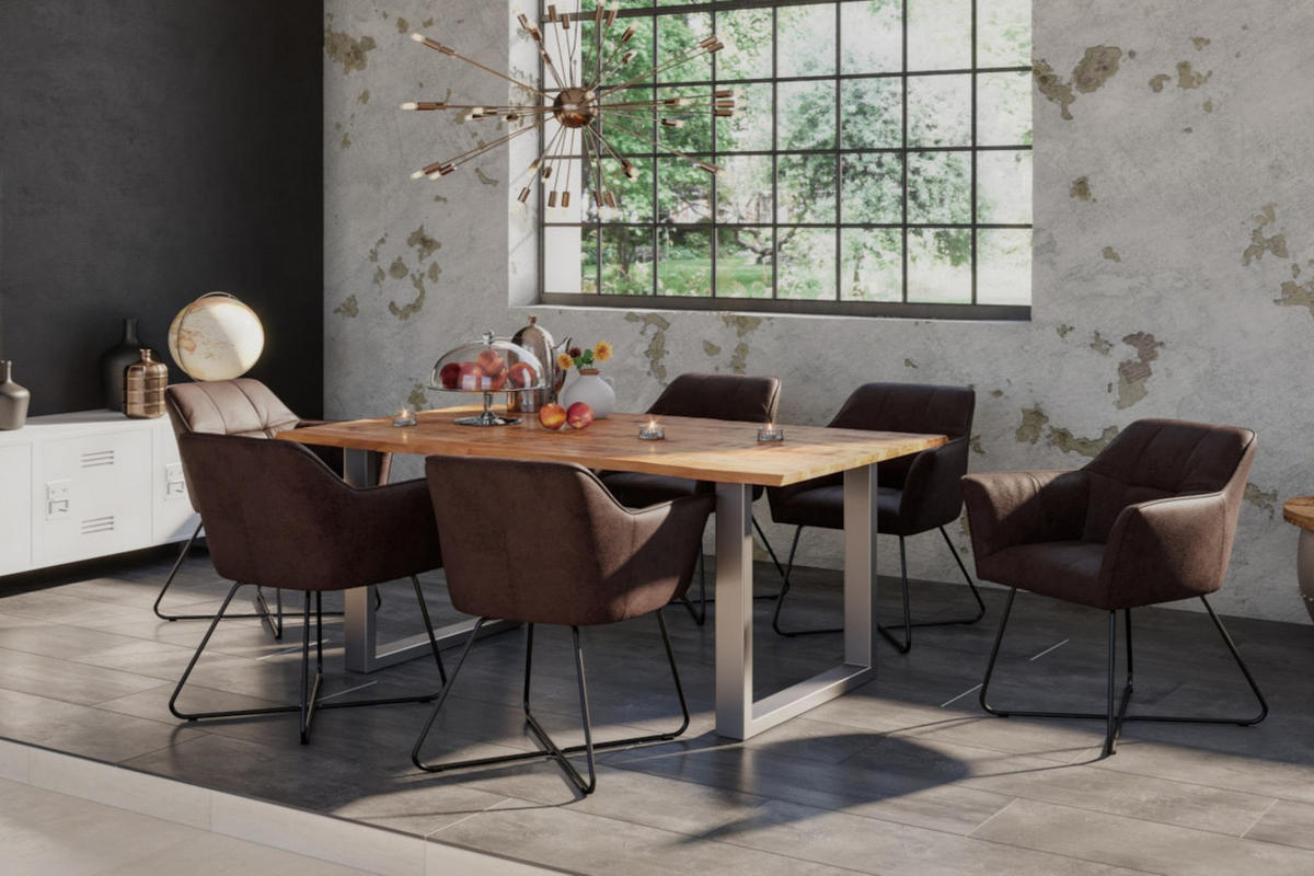 ESSTISCH DORA U - Beige/Silberfarben, Holz/Metall (80/120/77cm) - SAM