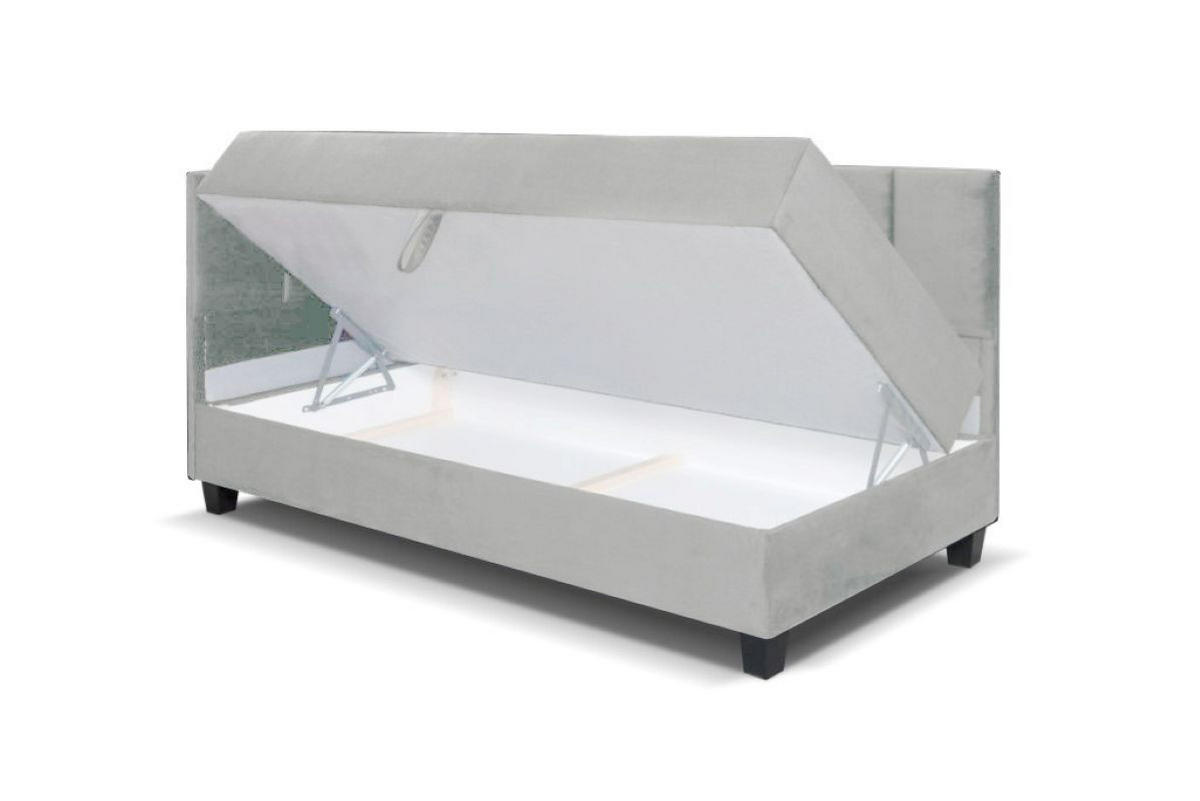 BOXBETT Kinderbett Eryk 100x200 cm mit Matratze und Bettkasten, links, hellgrau - Hellgrau, Kunststoff (100/200cm) - Margaret Hadas24