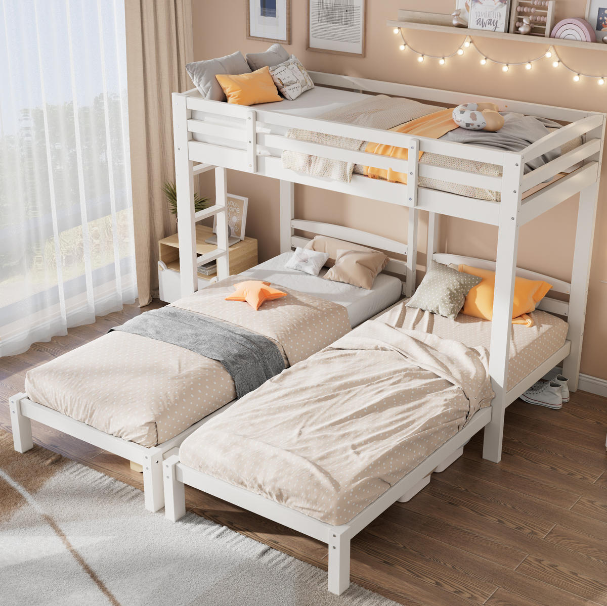 PATROVÁ postel 90/200 cm bílá z masivního dřeva s bočním žebříkem - bílá, dřevo (90/200cm) - OKWISH
