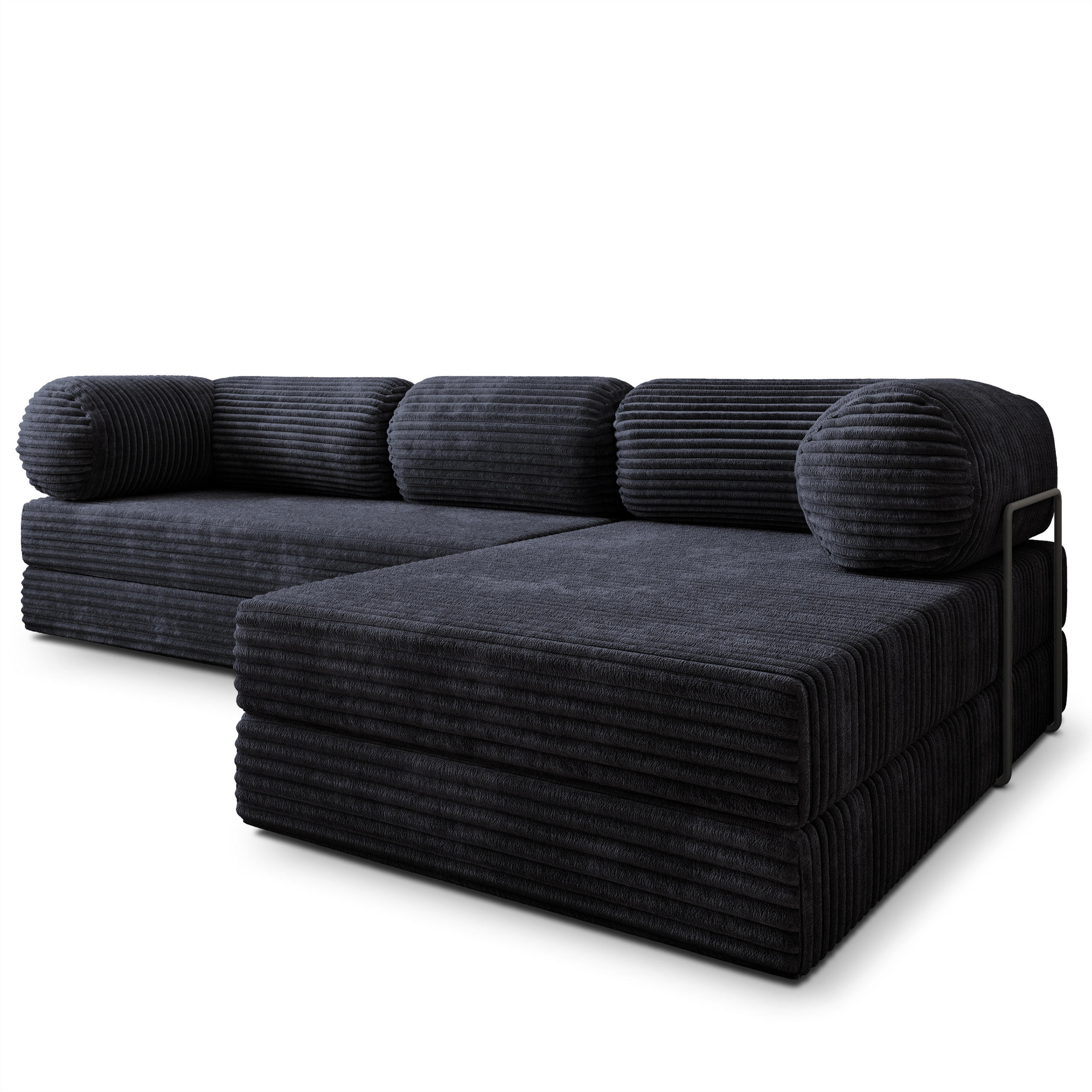 ECKSOFA ETERA modulares Boneless Sofa mit Schlaffunktion Schwarz Kordstoff - Schwarz, Textil (270/160cm) - MASSENO