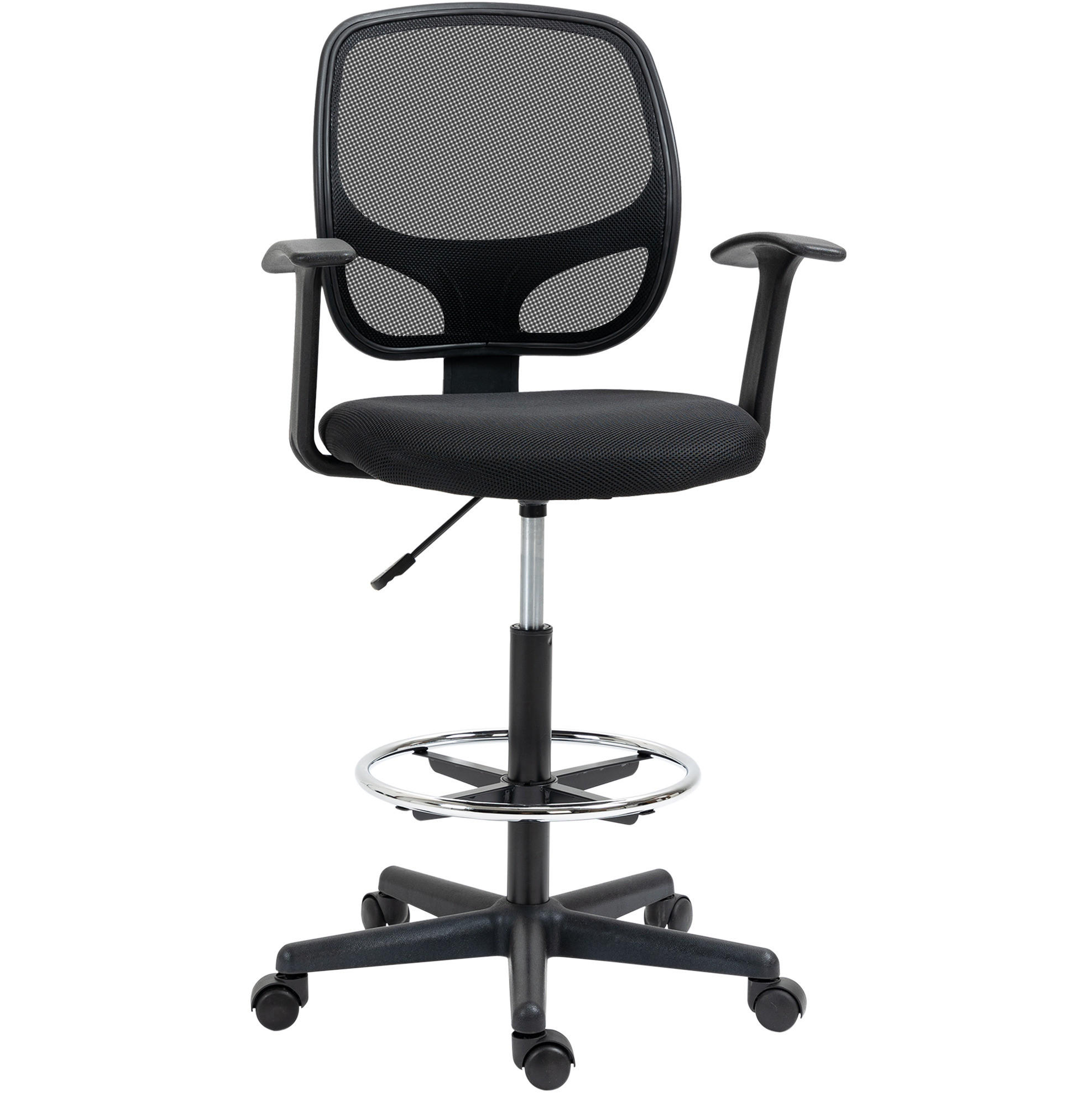 DREHSTUHL 60/56/110-132 cm schwarz aus Schaumstoff höhenverstellbar mit Fußring - Schwarz, Kunststoff (56/132/60cm) - OKWISH
