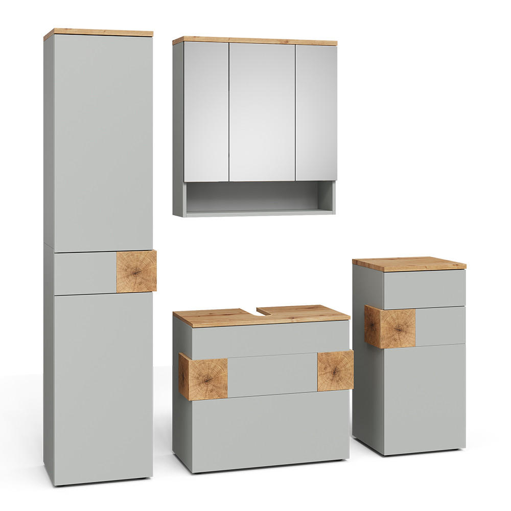BADMÖBEL-SET Eden Grau/Artisan 4 Teile - Hellgrau/Grau, Holzwerkstoff (70/64.5/37cm) - Vicco