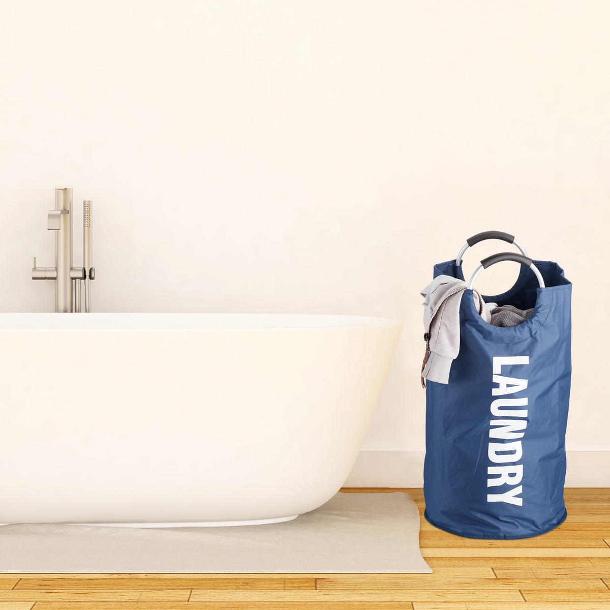 WÄSCHEKORB - Dunkelblau, Textil/Metall (38/70/38cm) - Relaxdays