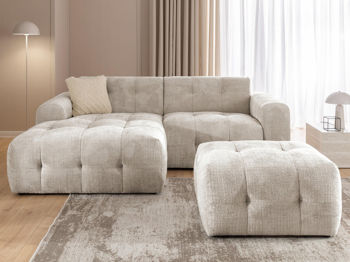 POLSTERHOCKER mit raffinierten Steppungen, zu passendem Sofa, Wellenunterfederung, Chenille-Bezug Sand Grau / 21054 - Sandfarben/Greige, Kunststoff/Textil (87/46/68cm) - luma-home