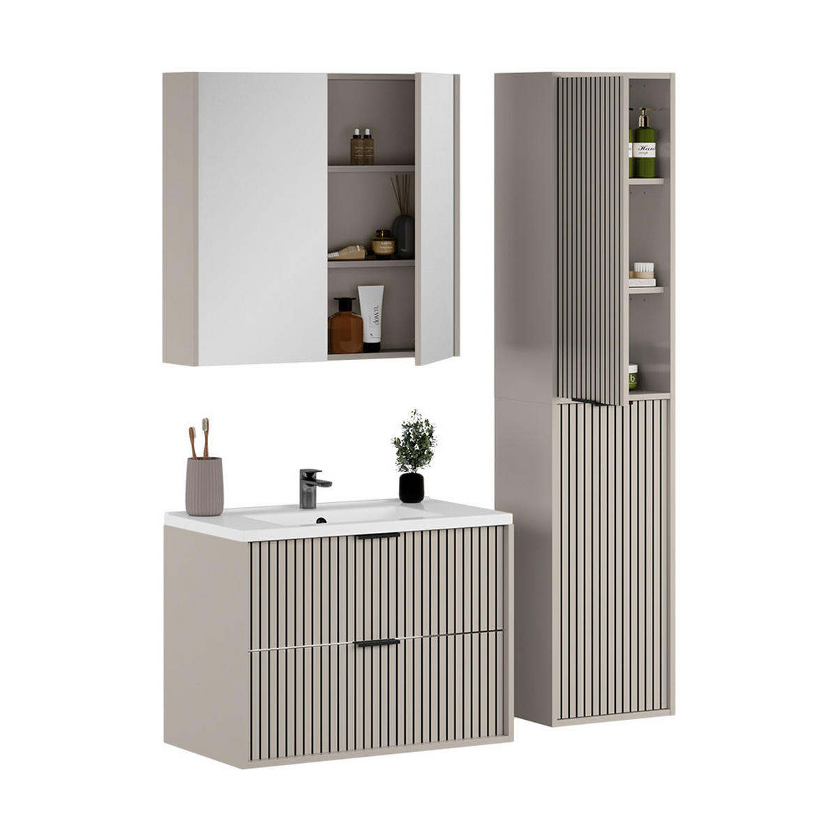 BADMÖBEL-SET Ruford Cashmere 4 Teile - Kaschmir, Holzwerkstoff (80/57/45cm) - Vicco