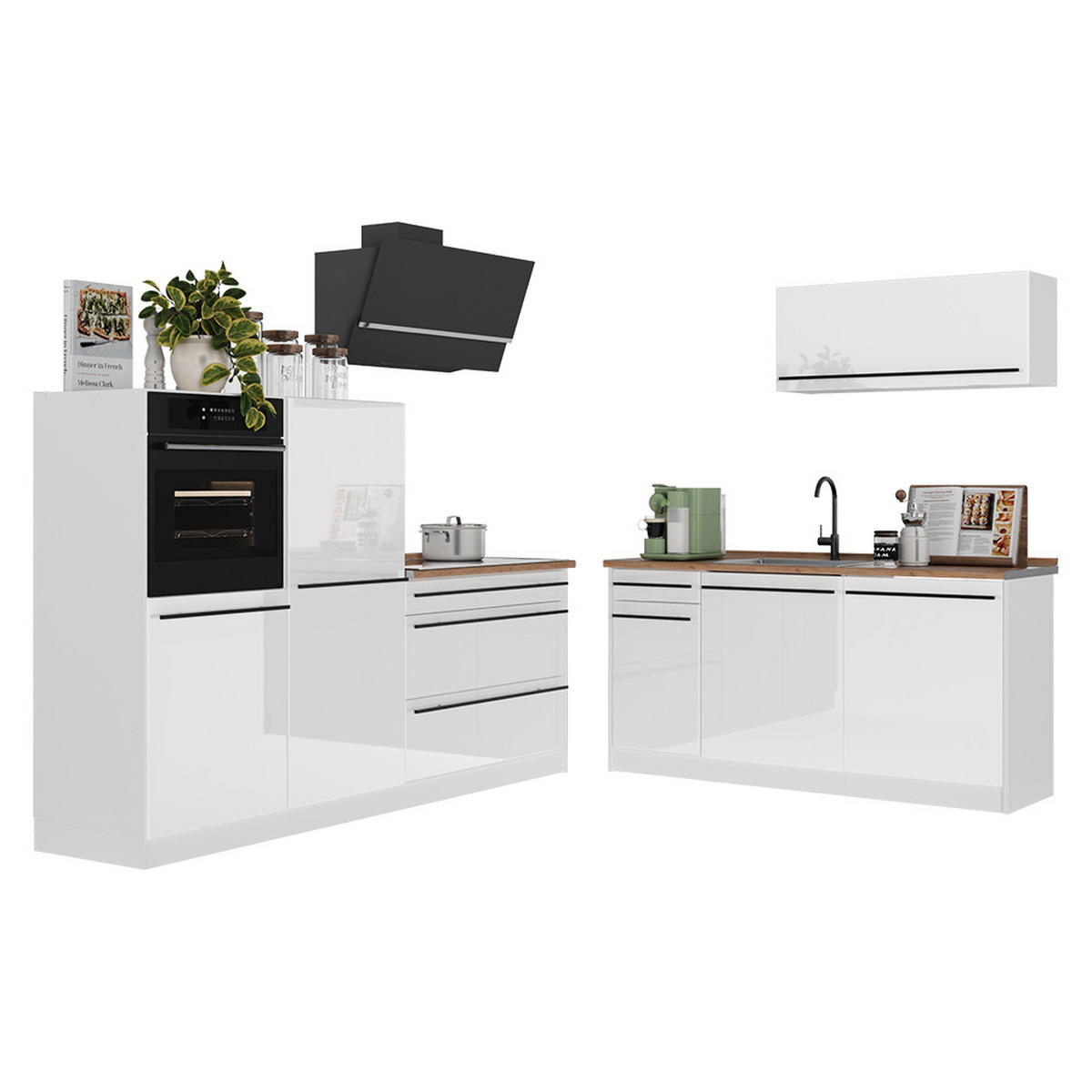 KUCHYŇSKÝ KOUT R-Line, Bílá vysoký lesk/Bílá, 220 cm pracovná doska Dub Goldkraft - bílá/vysoce lesklá bílá, kompozitní dřevo (220/143/60cm) - Vicco