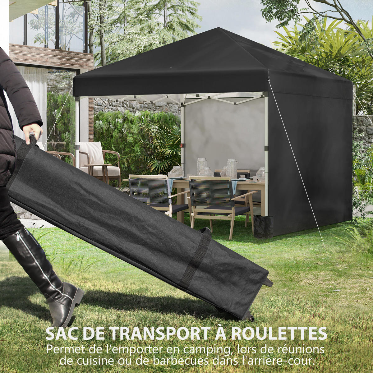 PAVILLON DE-13984 Pop-up 3/3 m, höhenverstellbar UV30+ - Schwarz, Textil (297/288/297cm) - ComfortXL