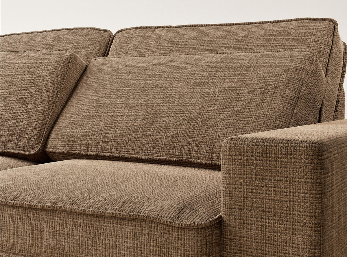 ECKSOFA Kirou Hellbraun Chenille-Stoff - Links Seite - Hellbraun/Schwarz, Holz/Holzwerkstoff (225/311cm) - Maison de Reve