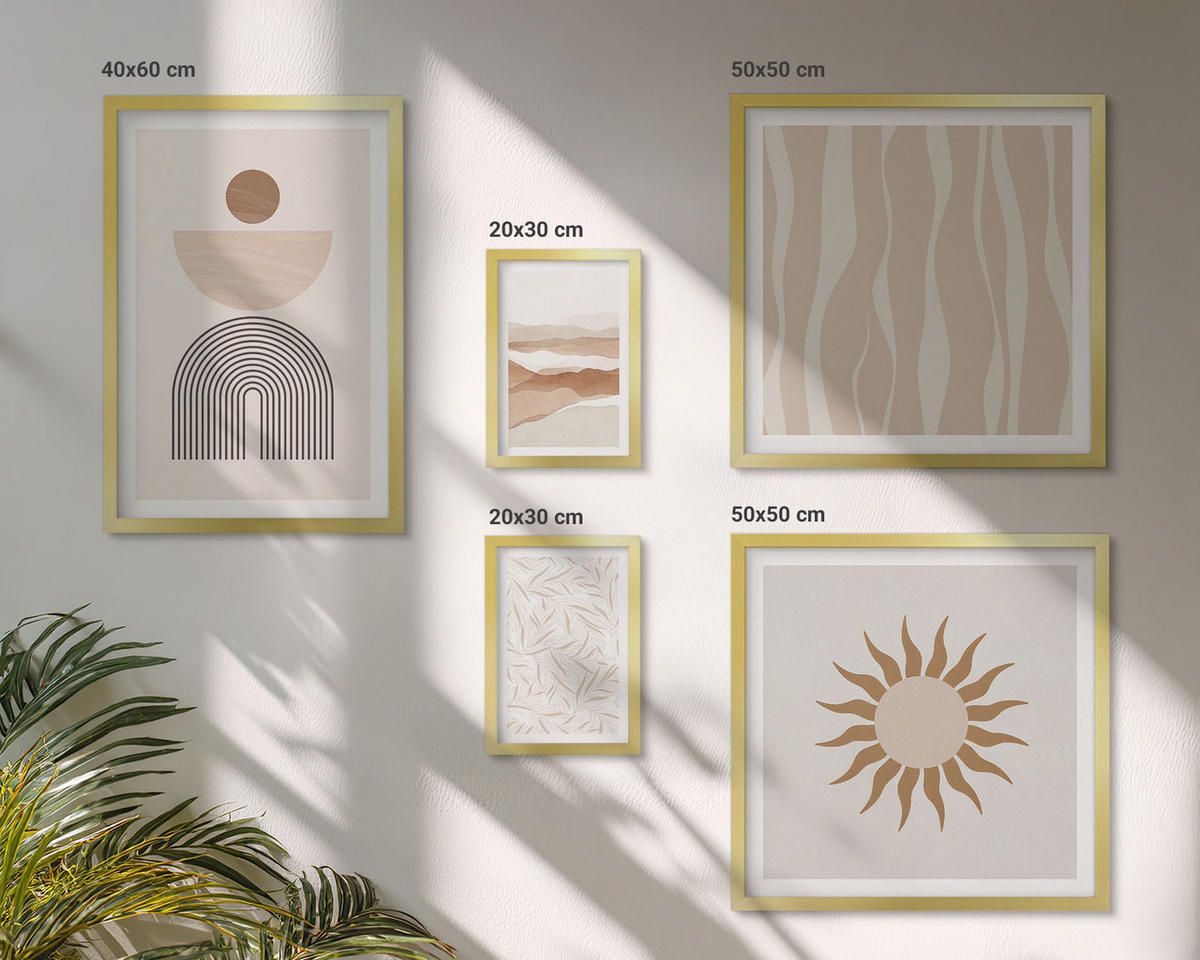 WANDBILDER 5er Set - 50x50 cm & 20x30 cm & 40x60 cm Goldrahmen - Abstrakte Landschafts- und Naturgeometrie - Goldfarben, Kunststoff (40/60cm) - ArtPrintCave