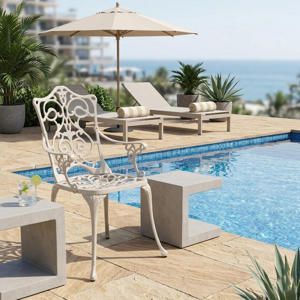 BISTROSET Boulder - Jugendstil - 5-teilig, Aluguss antik weiß - Weiß, Metall - TPFGarden