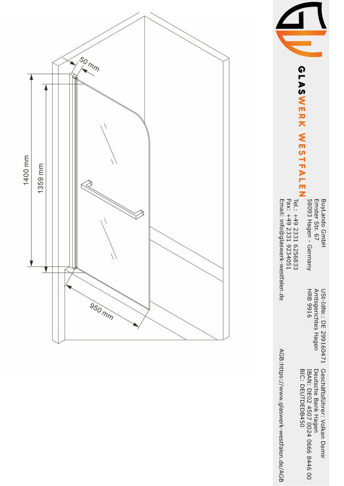 DUSCHKABINE 100x140cm Badewannenaufsatz - Silberfarben, Glas (1/100/140cm) -  Glaswerk Westfalen