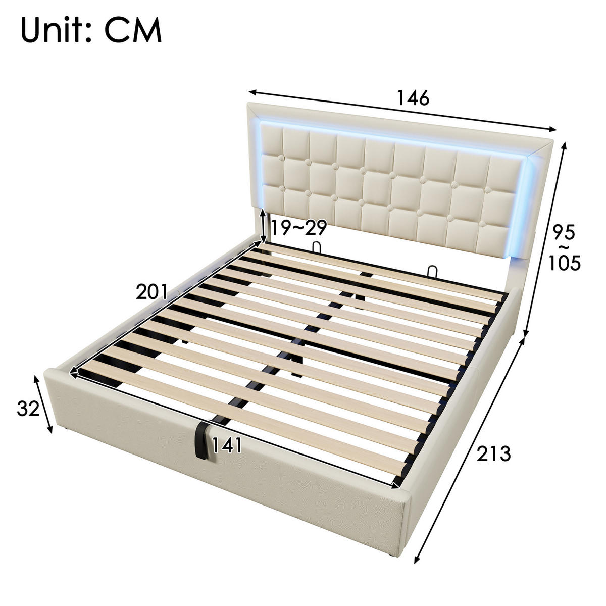 BETT mit Stauraum und LED 140x200 cm PU Weiß - Weiß, Metall (140/200cm) - Meubliv