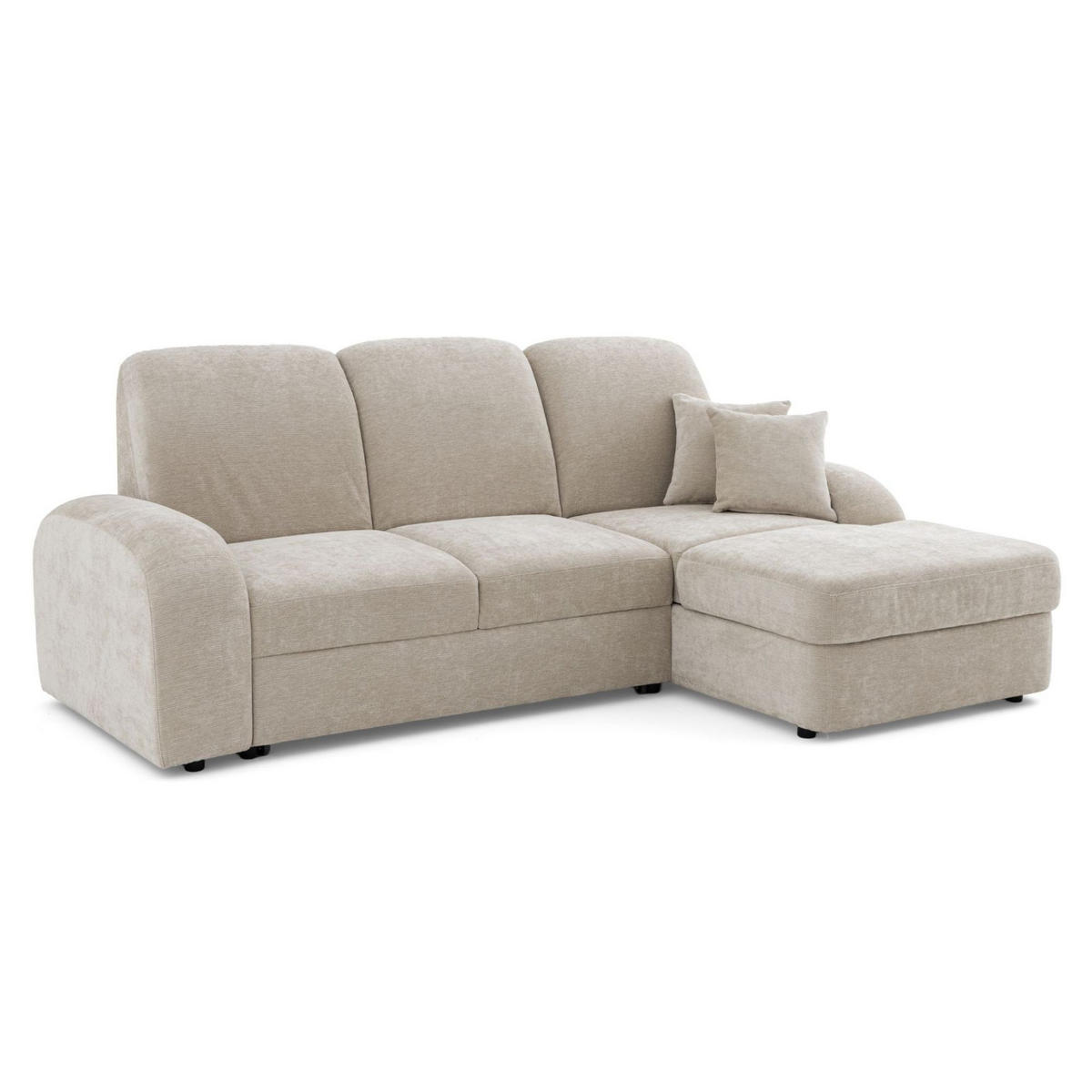 ECKSOFA VIBE S Rechts mit Schlaffunktion 130x202 Chenille Beige - Beige/Schwarz, Holz/Kunststoff (156/255cm) - Muffo