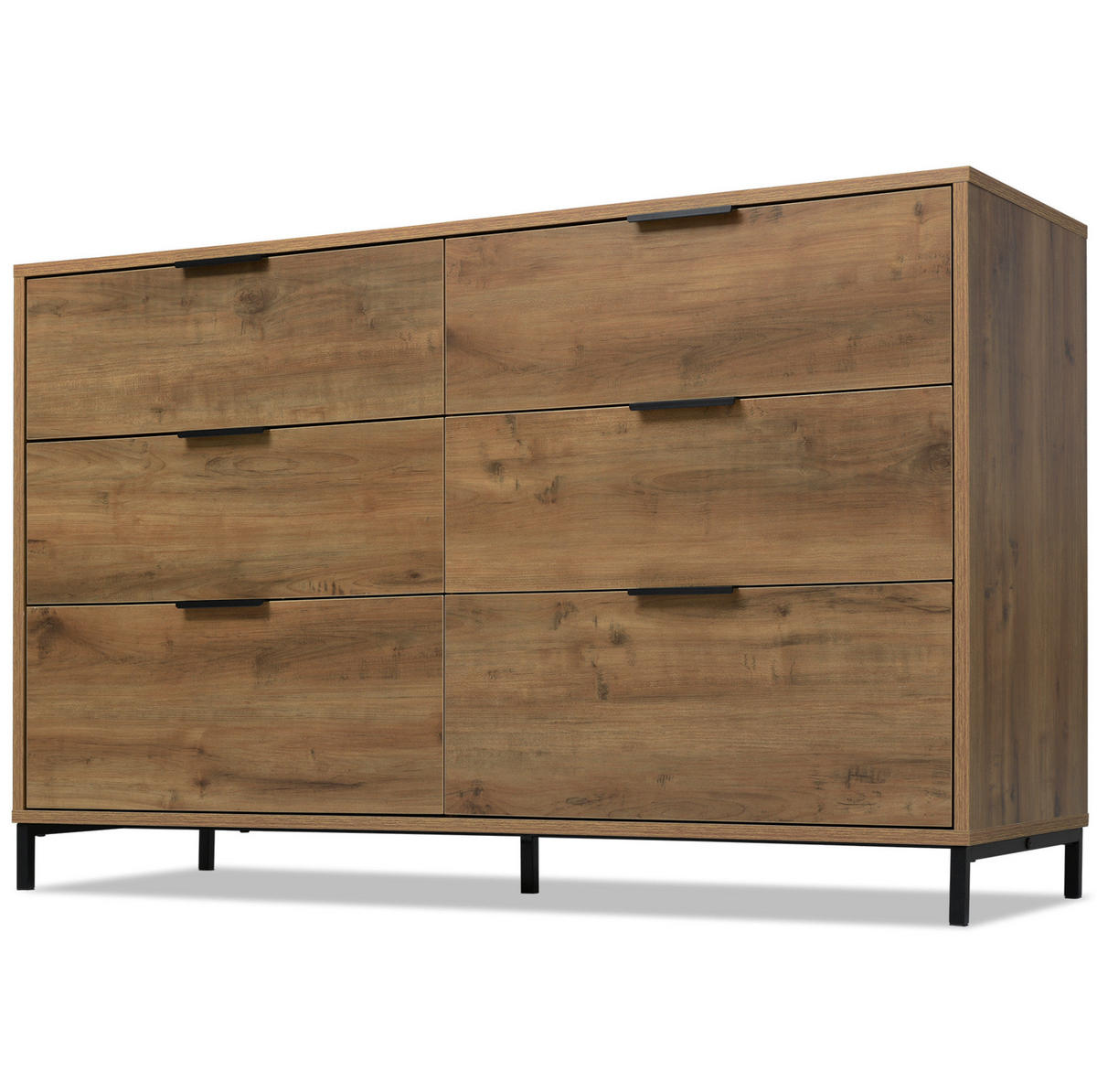 KOMMODE aus Spanplatte 120x40x76 cm Dunkle Eiche mit 6 Schubladen und Metallgestell - Nussbaumfarben, Holzwerkstoff (120/76/40cm) - Modfu