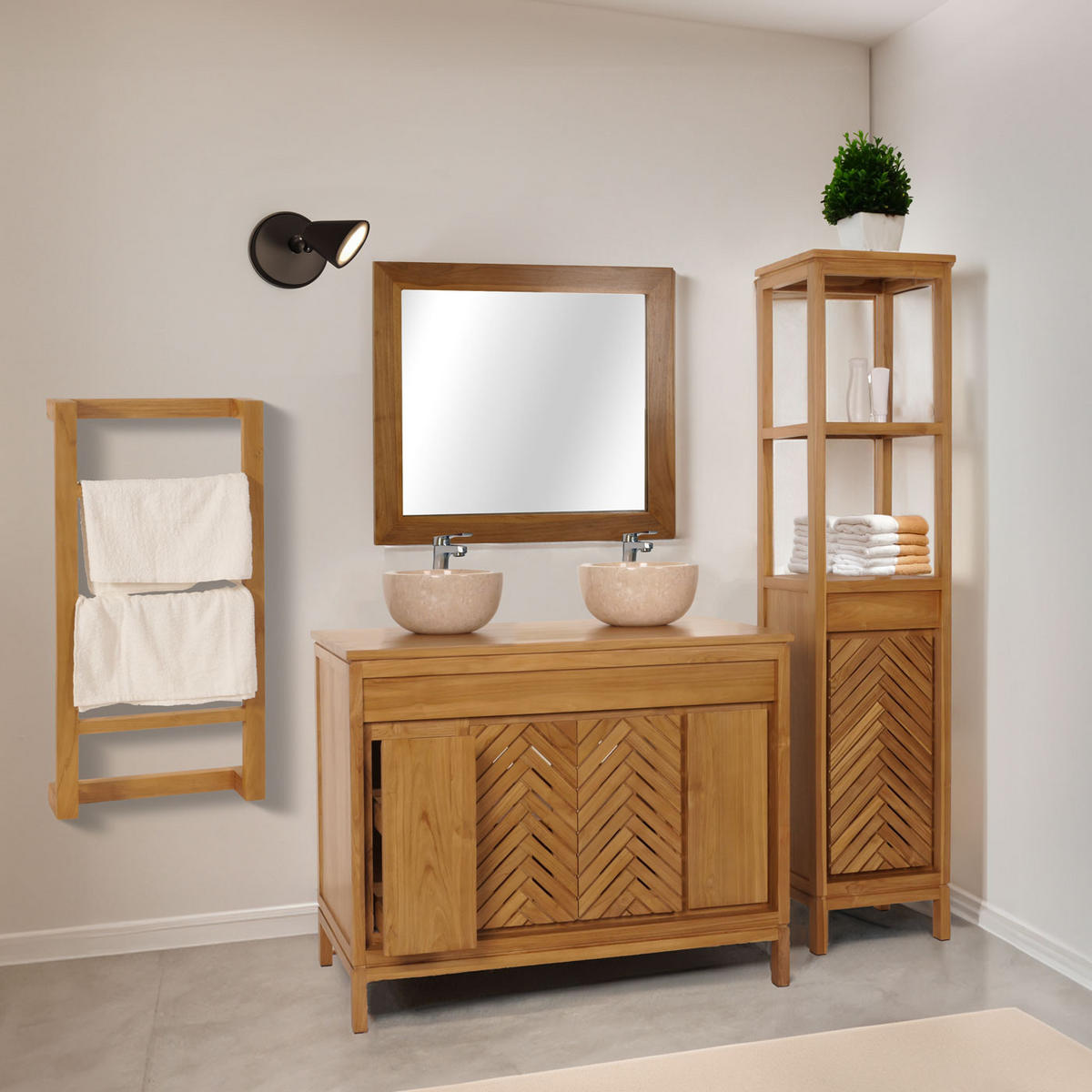 TEAK-WASCHBECKENUNTERSCHRANK Braun - Braun, Holz (106/86/56cm) - MCW