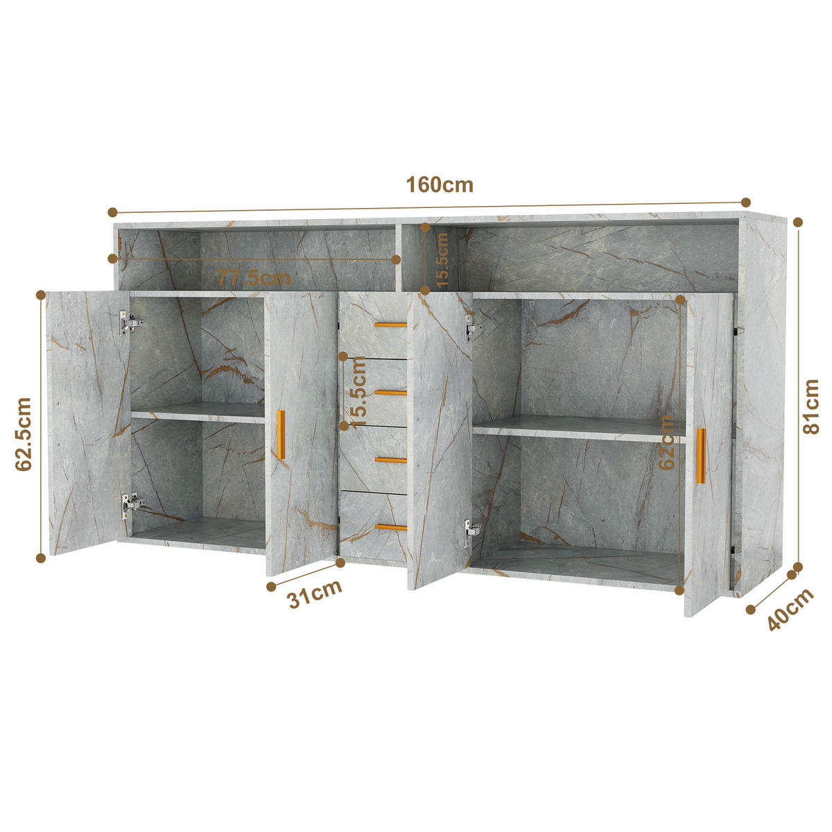 SIDEBOARD in 160/81/40cm - Grau, Holzwerkstoff/Metall (160/81/40cm) - HOMAVO