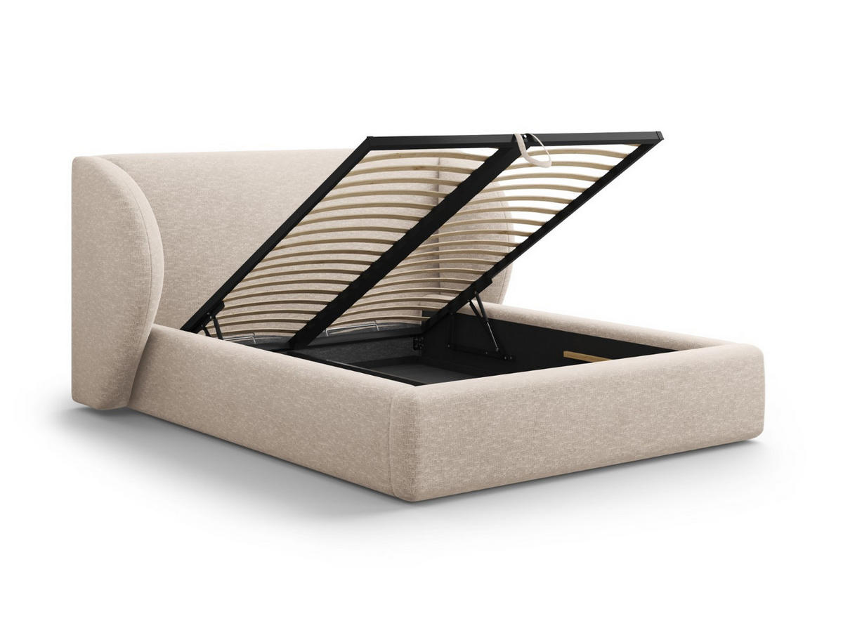 BETT mit Bettkasten und Kopfteil Miley aus Chenille-Stoff beige 200x200cm - Beige, Textil (200/200cm) - Micadoni