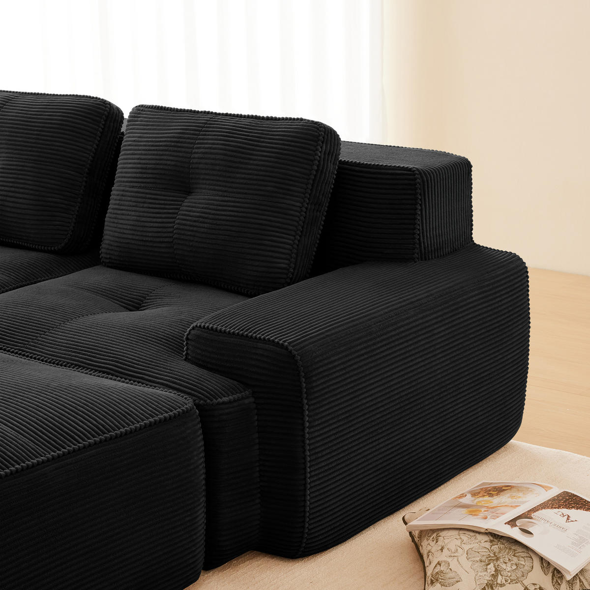 3-SITZER Sofa 177x104x69 cm aus Cordstoff rahmenlos modular, schwarz - Schwarz, Textil (104/69/177cm)