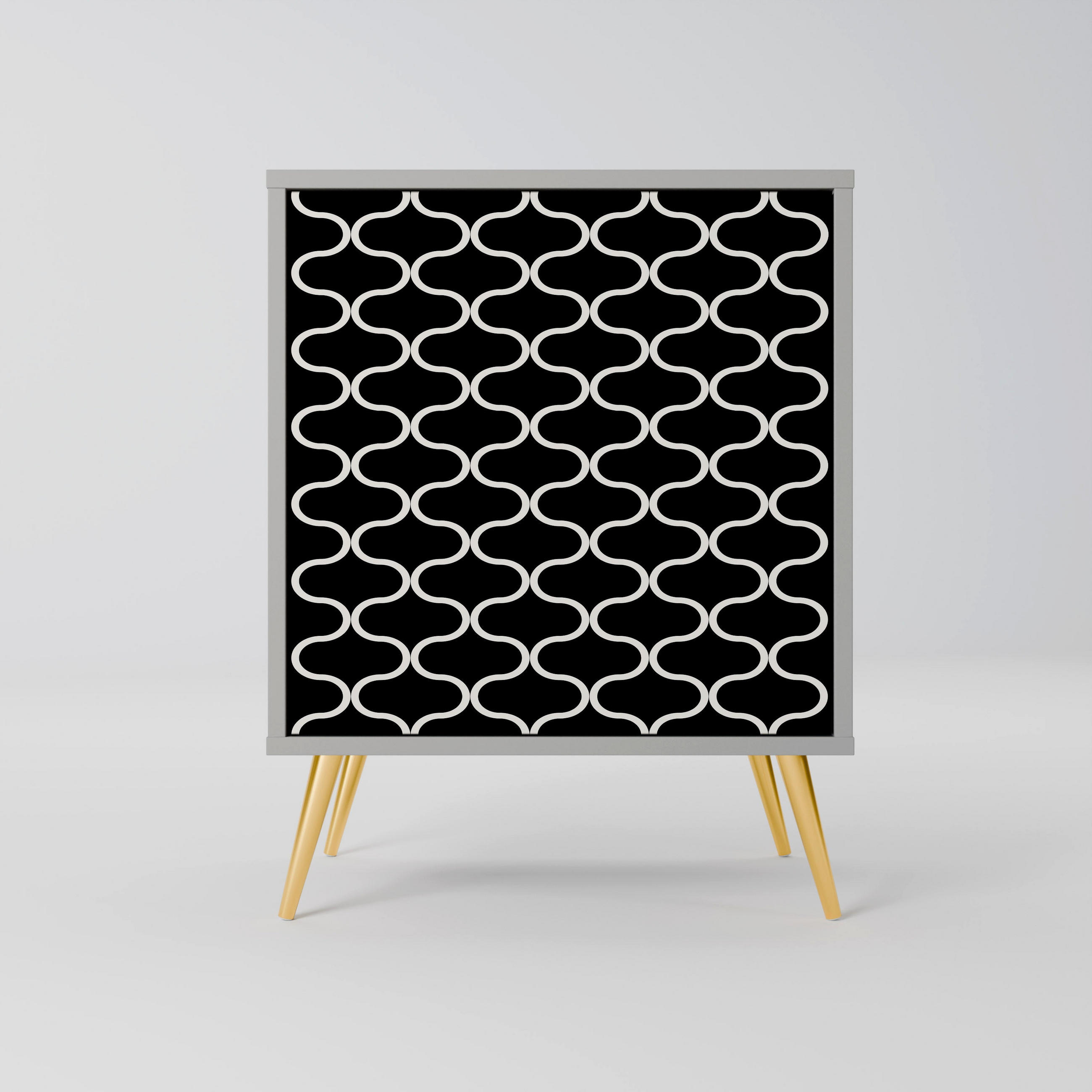 SIDEBOARD TESSELATED BLACKNESS, Grau, 57,5x42x75,5 cm, Goldfarbene Metallfüße - Goldfarben/Multicolor, Holzwerkstoff/Metall (57.5/75.5/42cm) - SpaceRebels