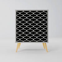 SIDEBOARD TESSELATED BLACKNESS, Grau, 57,5x42x75,5 cm, Goldfarbene Metallfüße - Goldfarben/Multicolor, Holzwerkstoff/Metall (57.5/75.5/42cm) - SpaceRebels