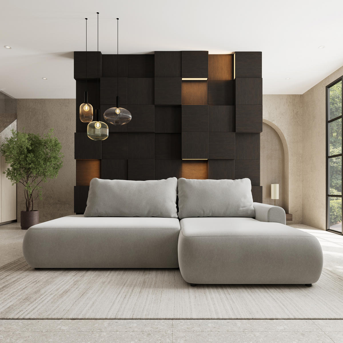 ROHOVÁ Sedačka NUVIRA CASTEL 80, Světle šedá - černá/světle šedá, dřevo/textil (279/158cm) - MASSENO