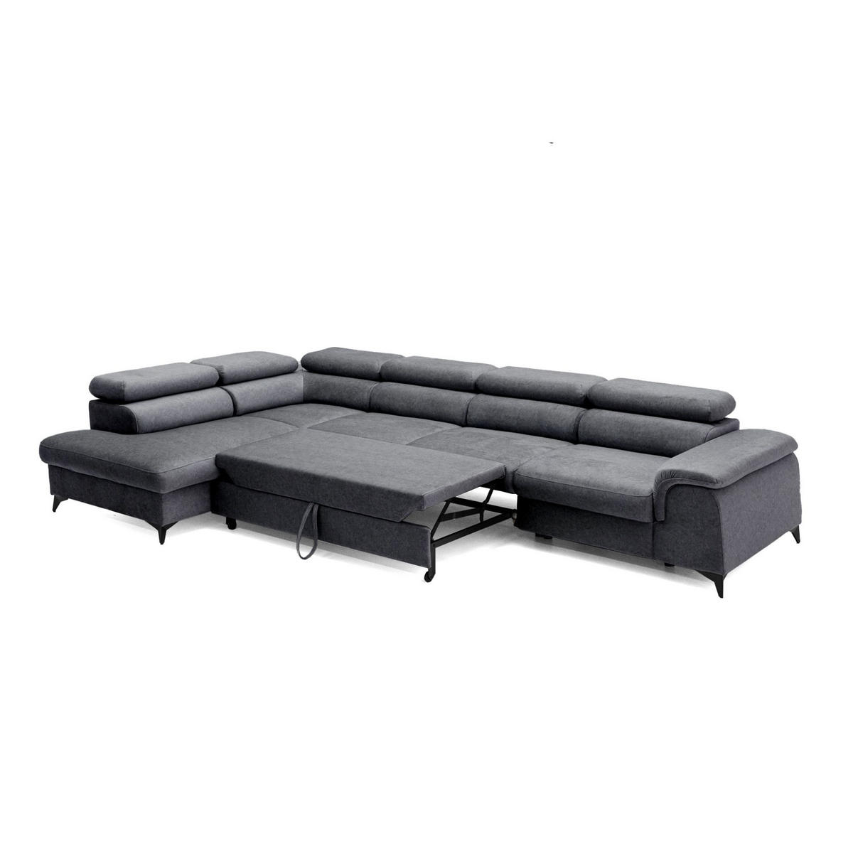ECKSOFA PLAZA MAXI Links mit Schlaffunktion 127x195 Velours Dunkelgrau - Dunkelgrau/Schwarz, Holz/Textil (350/203cm) - Muffo