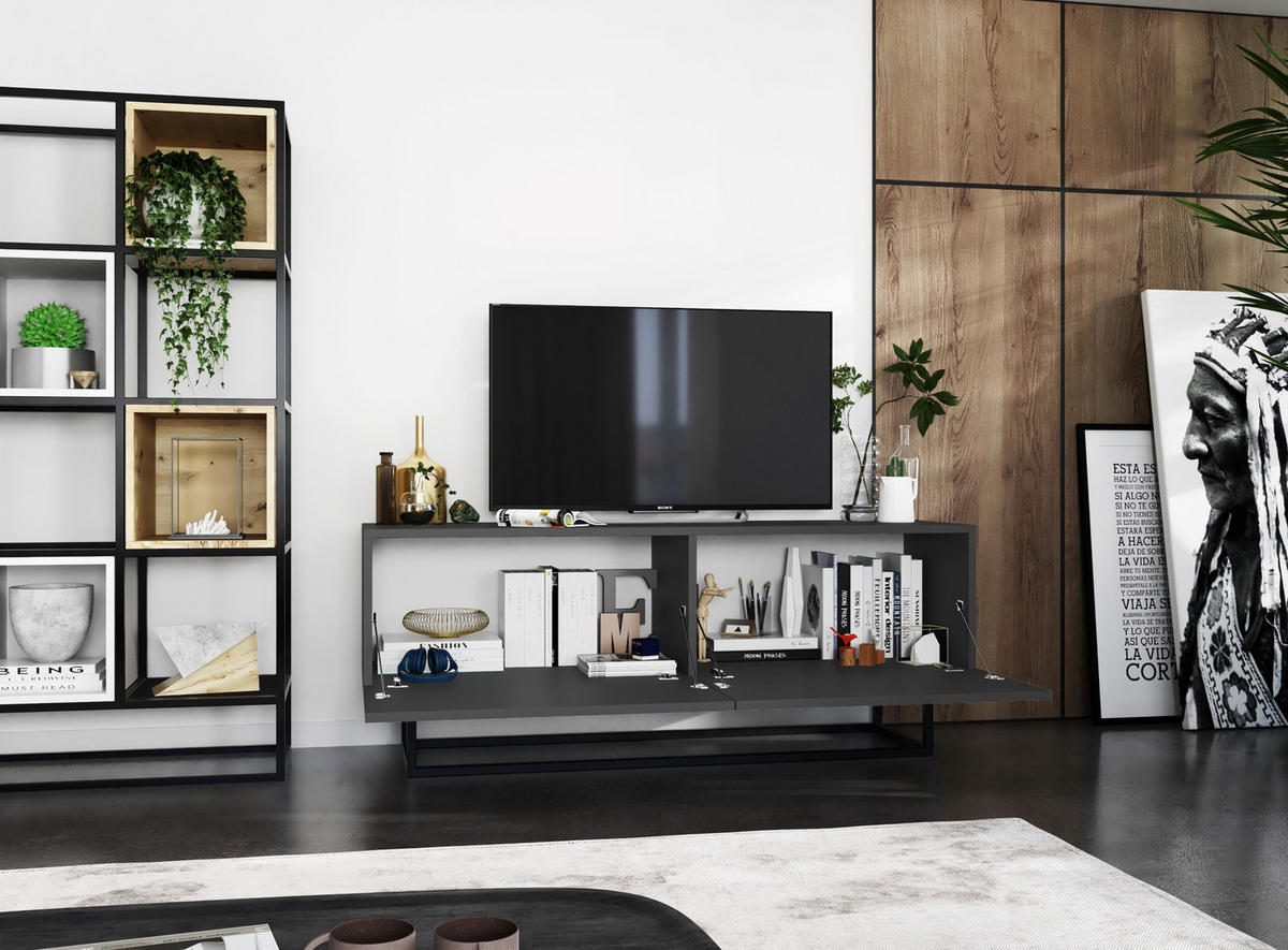 TV-SCHRANK Enjoy Graphitt matt mit Metallrahmen 120 cm - Schwarz/Grau, Holzwerkstoff/Metall (120/46/35cm) - Meble Lindner